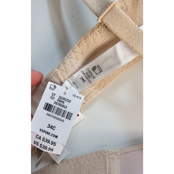 NWT (flaw) Victoria's Secret PINK push up 34C beige nude y2k beginner bra - Picture 5 of 5